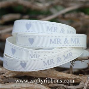 Wedding Owl Ribbon - Mr & Mr Bridal White